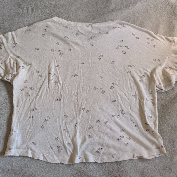 WOMEN'S T.LA T SHIRT XS Extra Small Tee White Ruffle Sleeves Pink Leaves Pattern - Picture 4 of 5